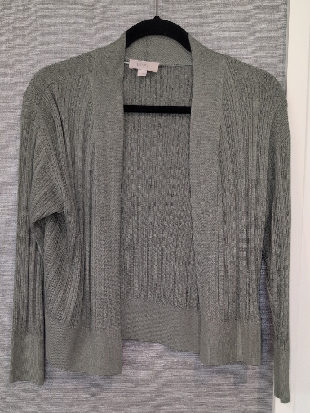 LOFT Sage Green Open-Front Ribbed Cardigan
